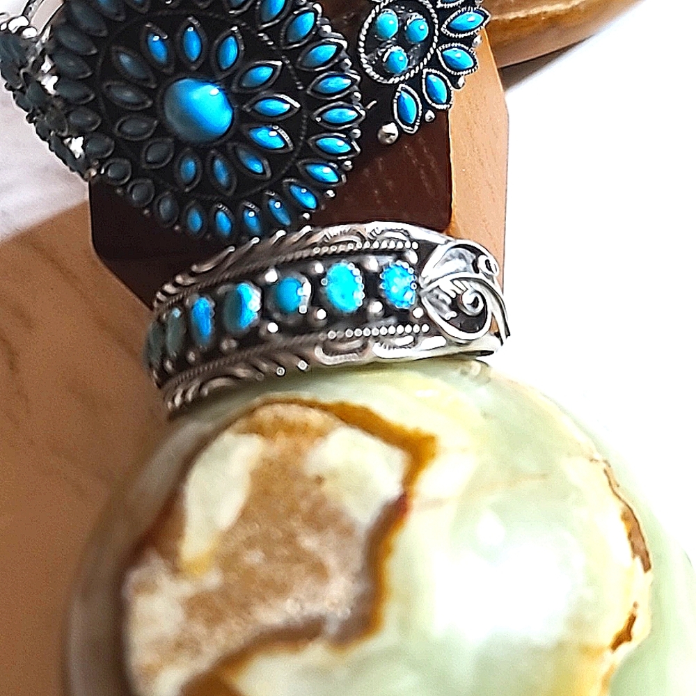NATIVE American Sterling Silver Turquoise cuff Handmade Stamped